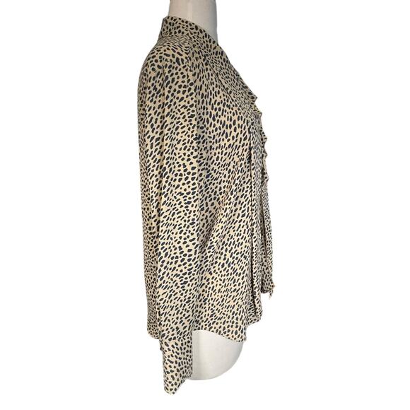 Ann Taylor Animal Print Ruffle Neck Blouse Size Small Long Sleeve Chic Workwear - Picture 4 of 12